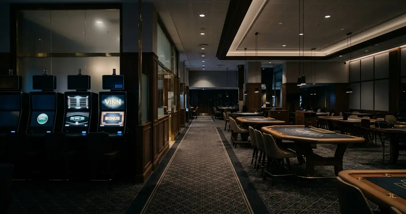 Modernt spelbord och spelautomater i dämpat ljus